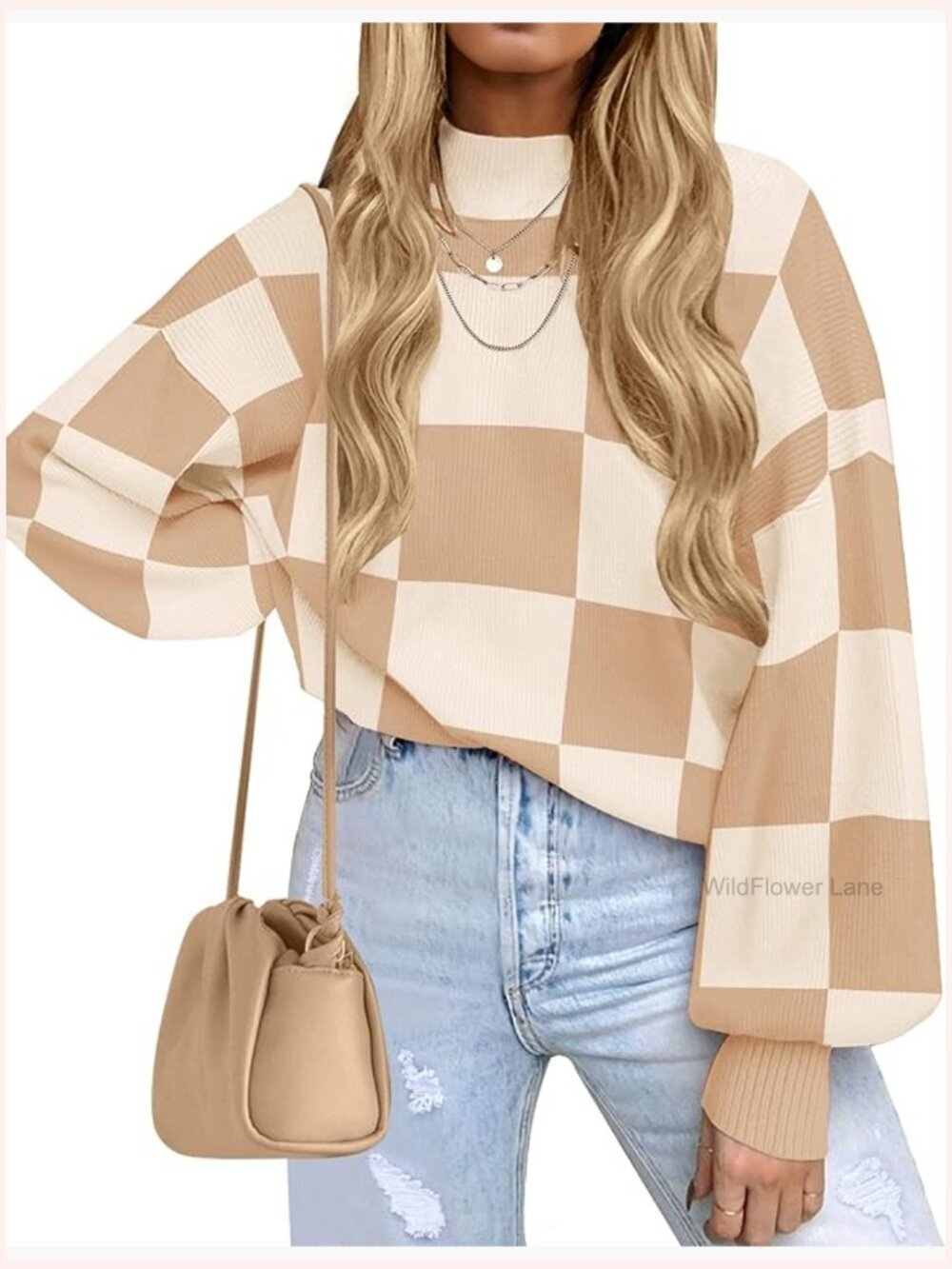 Mock Neck Striped Ribbed Knit Loose Pullover Sweater Tunic